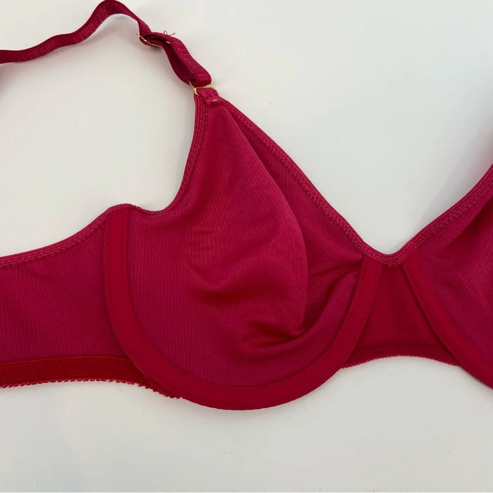 VTG Warner’s Body Beware Bra Red Ribbed Nylon Unlined Undewire Size 36B